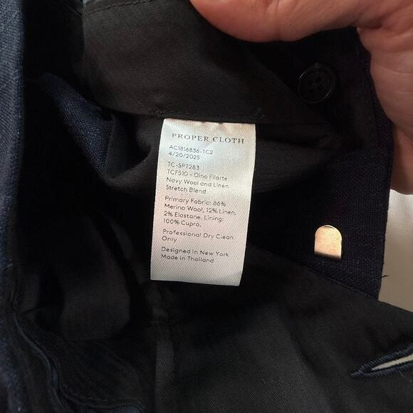 Proper Cloth Dino Filarte Navy Wool Linen Stretch Dress Pants Size 34x33 - Picture 6 of 10